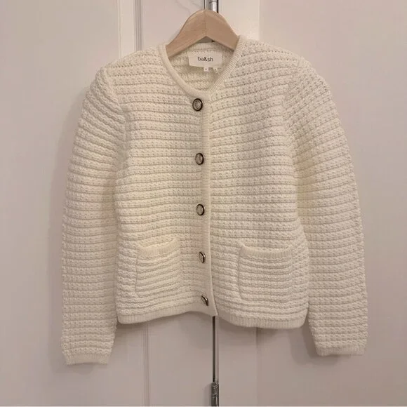 NEW Ba&sh Bash Gaspard Tweed Cardigan Jacket in Ecru Cream White | size 1 / S - Picture 7 of 13